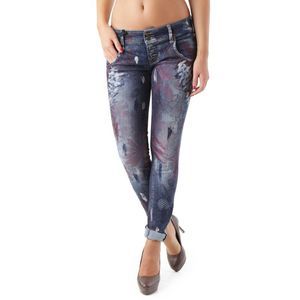 Sexy Woman Blue Zip and Button Fastening Jeans with Front and Back Pockets